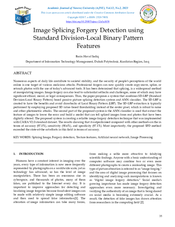 (PDF) Image Splicing Forgery Detection using Standard Di