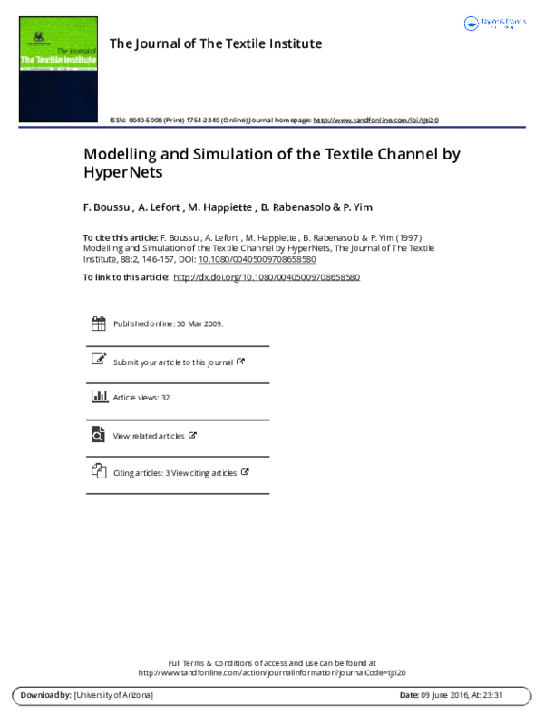 (PDF) Modelling and Simulation of the Textile Channel by HyperNets