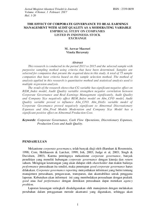 (PDF) The Effect of Corporate Governance to Real Earnings Management ...