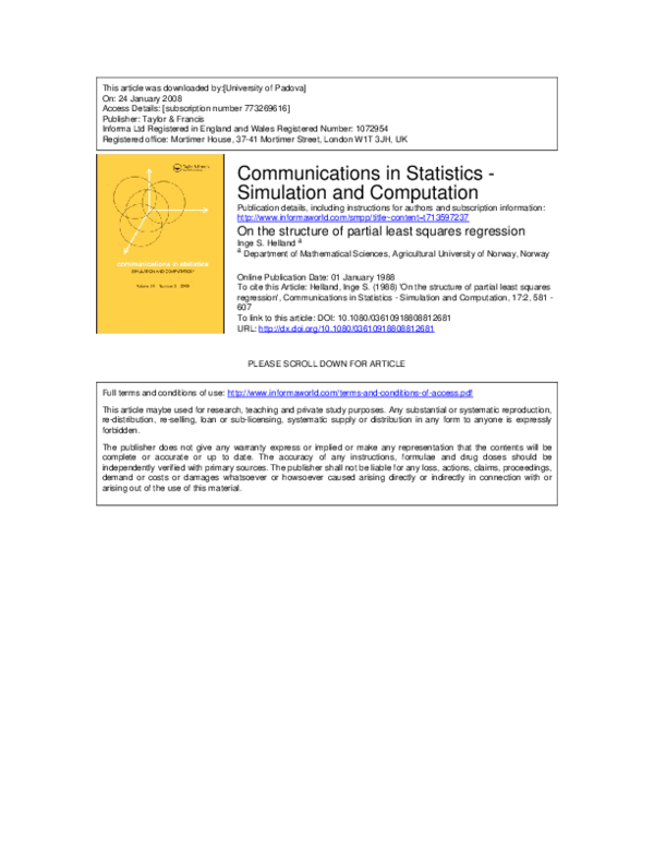 (PDF) On the structure of partial least squares regression