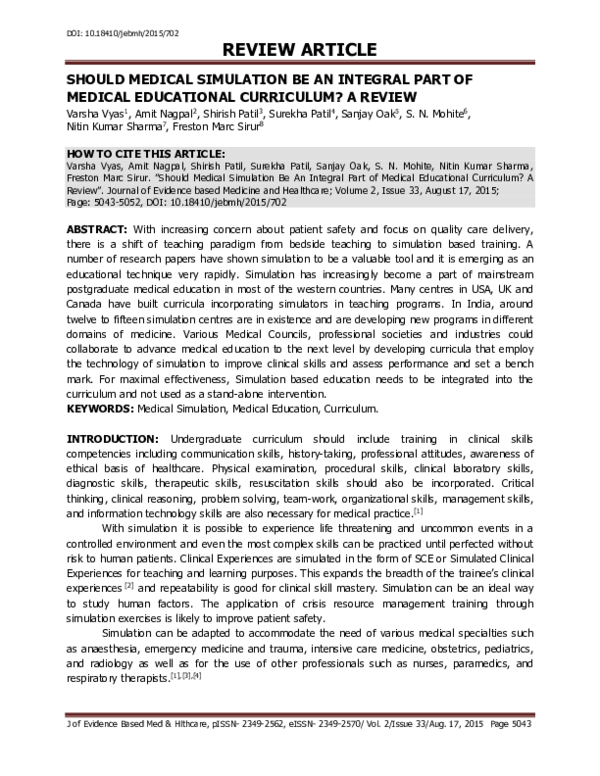 (PDF) Should Medical Simulation Be an Integral Part of Medical ...