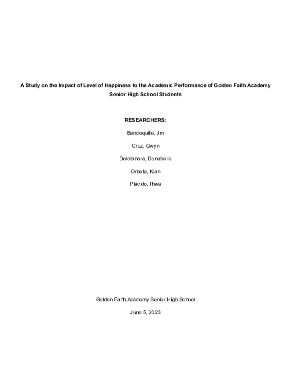 (PDF) A Study on the Impact of Level of Happiness to the Academic ...