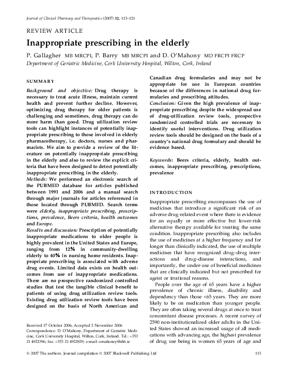 (PDF) Inappropriate prescribing in the elderly