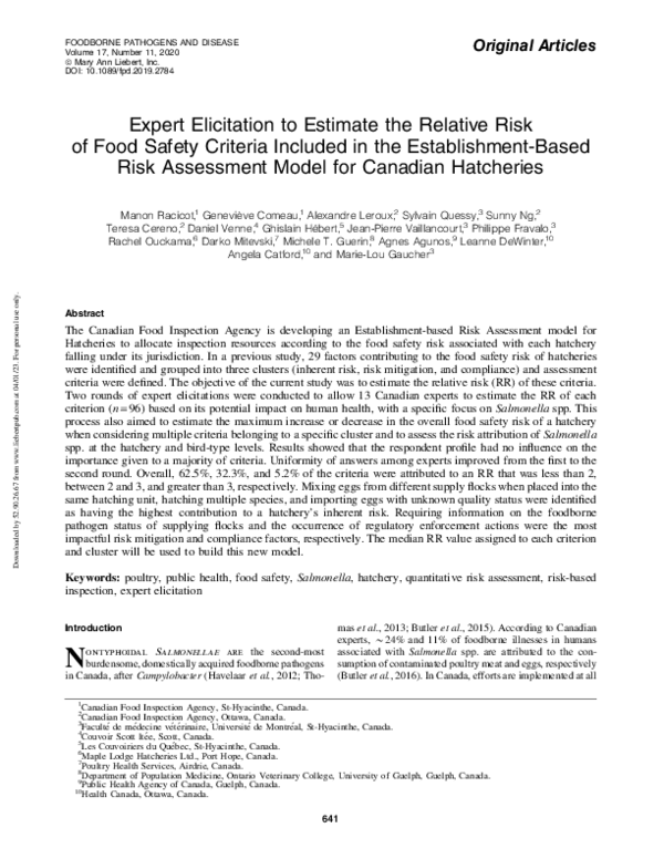 (PDF) Expert Elicitation to Estimate the Relative Risk of Food Safety ...