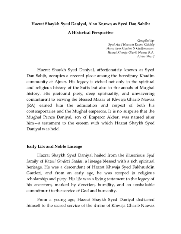 (PDF) Hazrat Shaykh Syed Daniyal, Also Known as Syed Dan Sahib: A ...