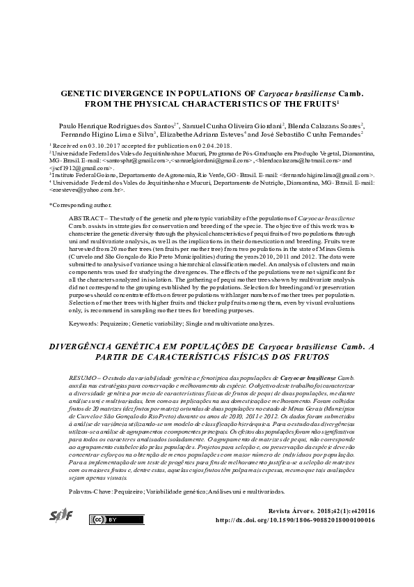 (PDF) GENETIC DIVERGENCE IN POPULATIONS OF Caryocar brasiliense Camb ...