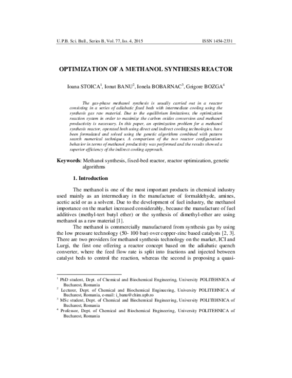 (PDF) Optimization of a Methanol Synthesis Reactor