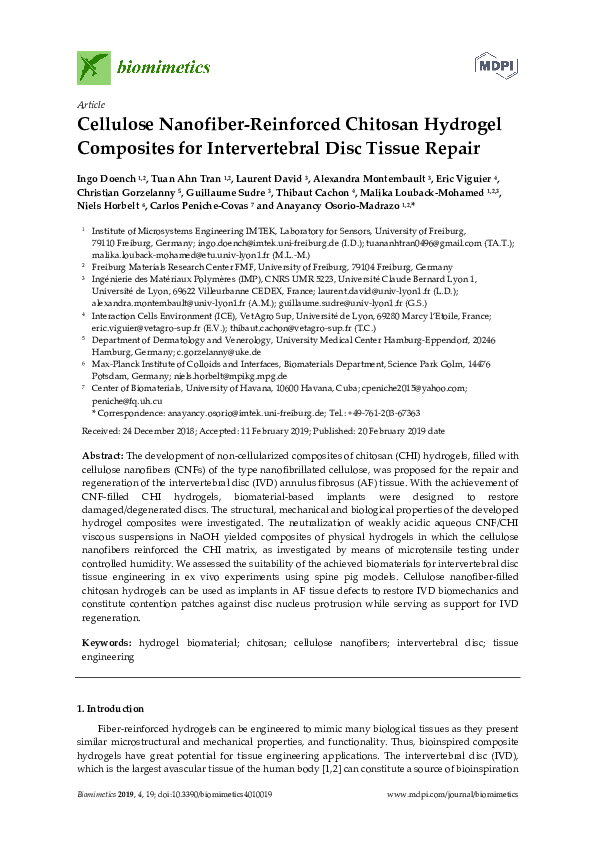 (PDF) Cellulose Nanofiber-Reinforced Chitosan Hydrogel Composites for ...