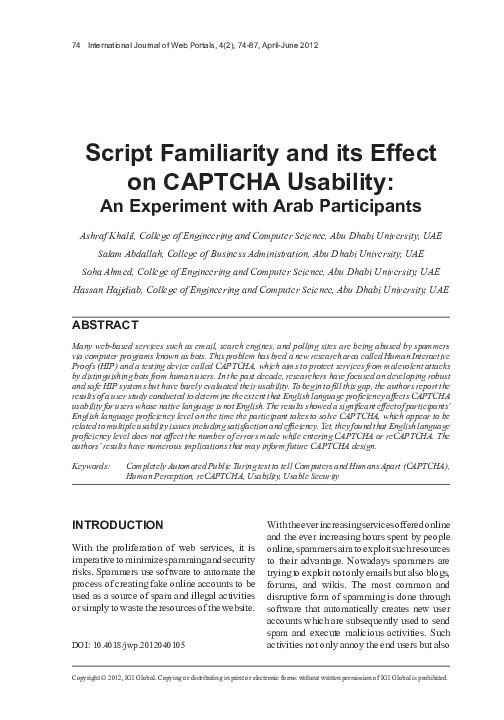 (PDF) Script Familiarity and Its Effect on CAPTCHA Usability