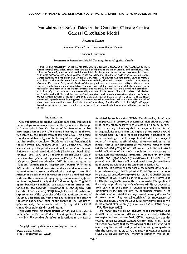 (PDF) Simulation of solar tides in the Canadian Climate Centre general ...