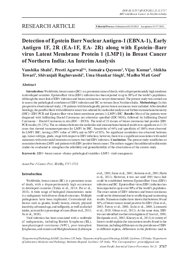 (PDF) Detection of Epstein Barr Nuclear Antigen-1 (EBNA-1), Early ...