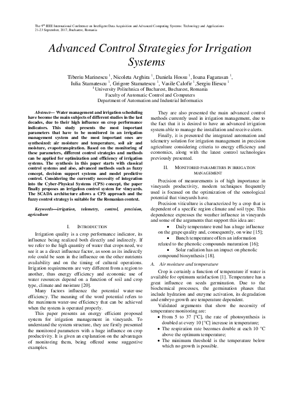 (PDF) Advanced control strategies for irrigation systems