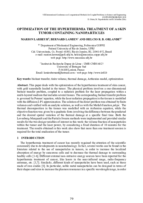 (PDF) Optimization of the hyperthermia treatment of a skin tumor ...