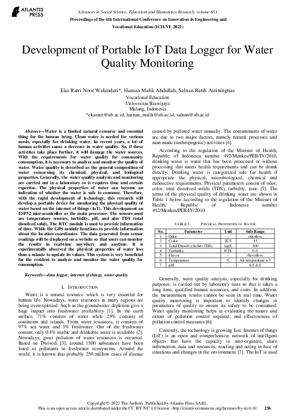 (PDF) Development of Portable IoT Data Logger for Water Quality Monitoring