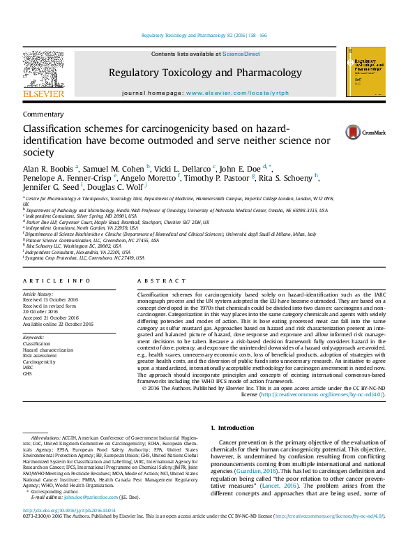 (PDF) Classification schemes for carcinogenicity based on hazard ...