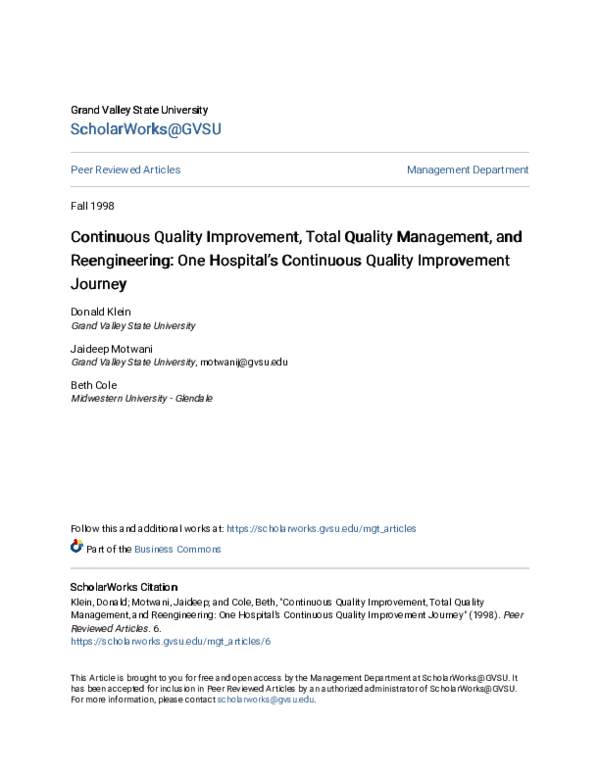 (PDF) Continuous Quality Improvement, Total Quality Management, and ...