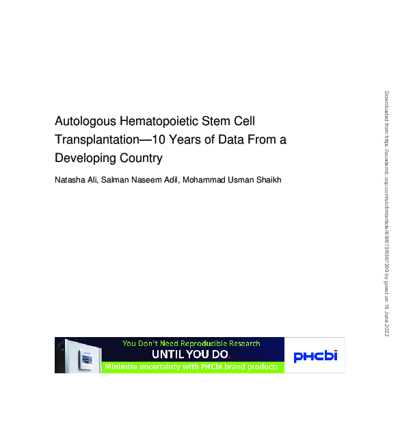 (PDF) Autologous Hematopoietic Stem Cell Transplantation—10 Years of ...