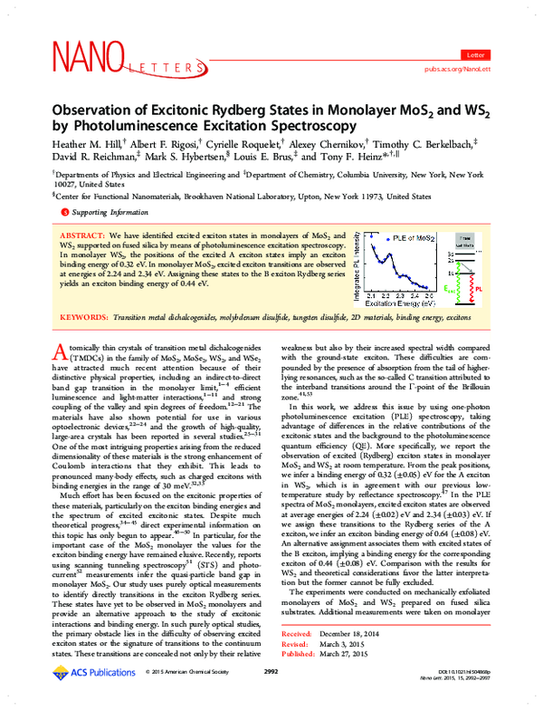 (PDF) Observation of Excitonic Rydberg States in Monolayer MoS2 and WS2 ...
