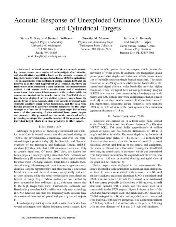 (PDF) Acoustic response of unexploded ordnance (UXO) and cylindrical ...