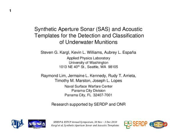 (PDF) Synthetic Aperture Sonar (SAS) and Acoustic Templates for the ...