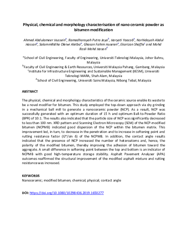 (PDF) Physical, chemical and morphology characterisation of nano ...