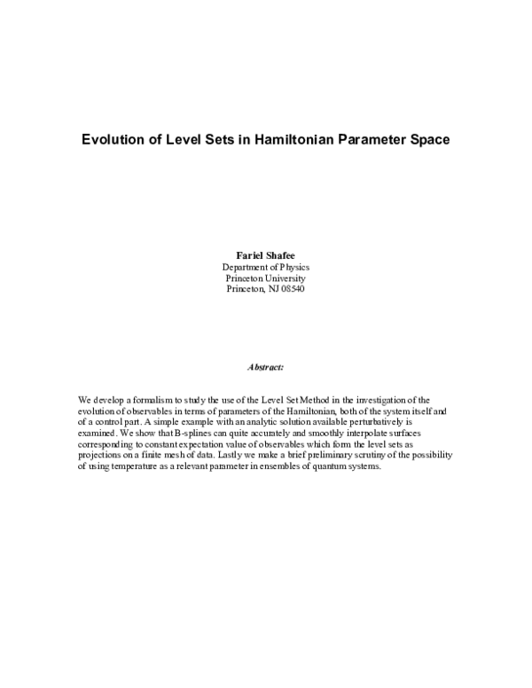 (PDF) Evolution of Level Sets in Hamilton Parameter Space