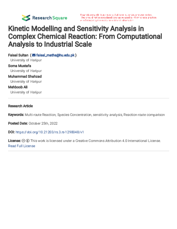 (PDF) Kinetic Modelling and Sensitivity Analysis in Complex Chemical ...