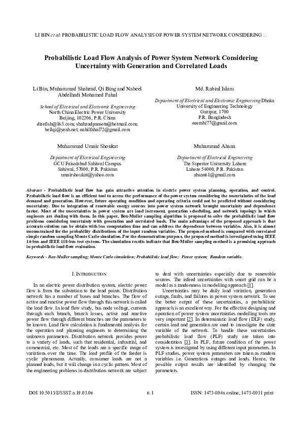 (PDF) Probabilistic Load Flow Analysis of Power System Network ...