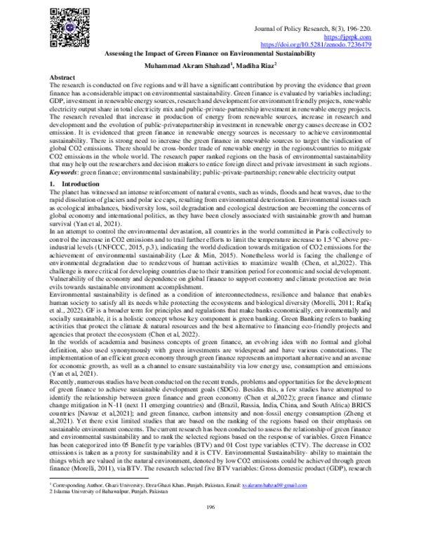 (PDF) Assessing the Impact of Green Finance on Environmental Sustainability