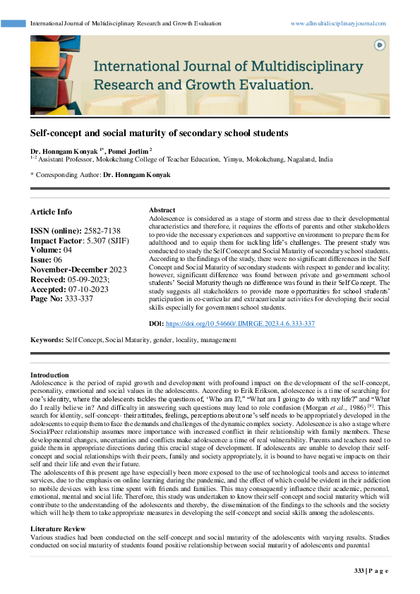 (PDF) Self-concept and social maturity of secondary school students