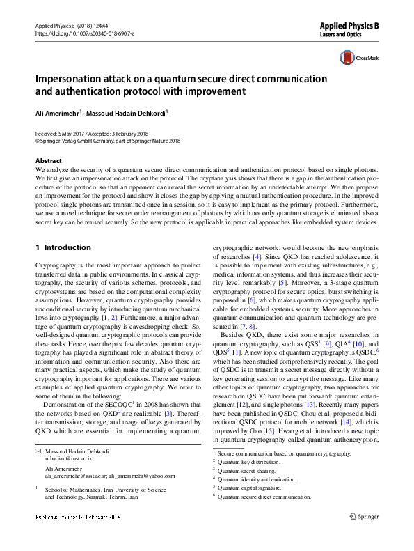(PDF) Impersonation attack on a quantum secure direct communication and ...