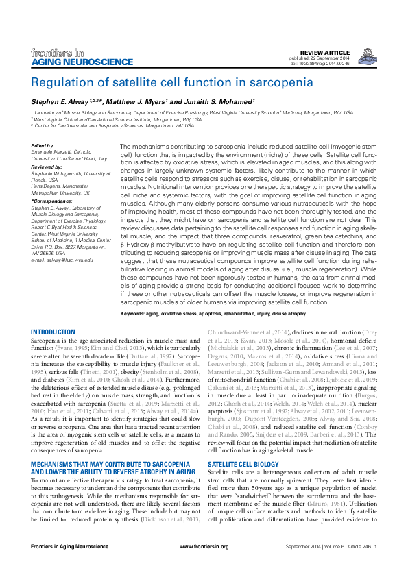 (PDF) Regulation of Satellite Cell Function in Sarcopenia