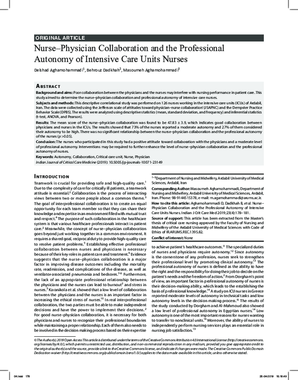 (PDF) Nurse–Physician Collaboration and the Professional Autonomy of ...