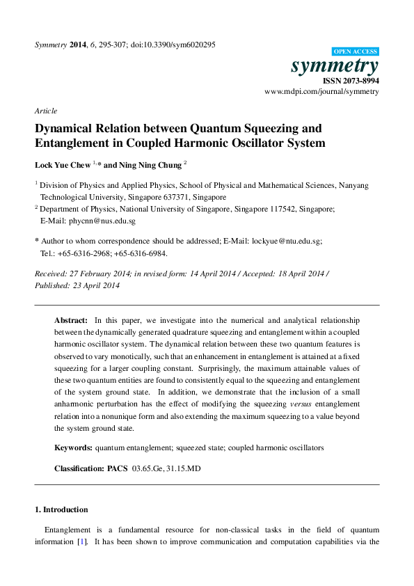(PDF) Dynamical Relation between Quantum Squeezing and Entanglement in ...