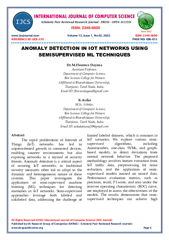 (PDF) ANOMALY DETECTION IN IOT NETWORKS USING SEMISUPERVISED ML TECHNIQUES