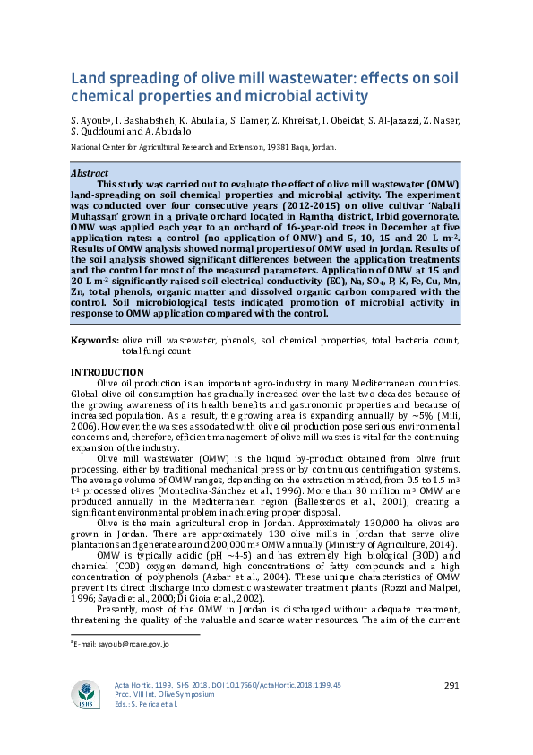 (PDF) Land spreading of olive mill wastewater: Effects on soil ...