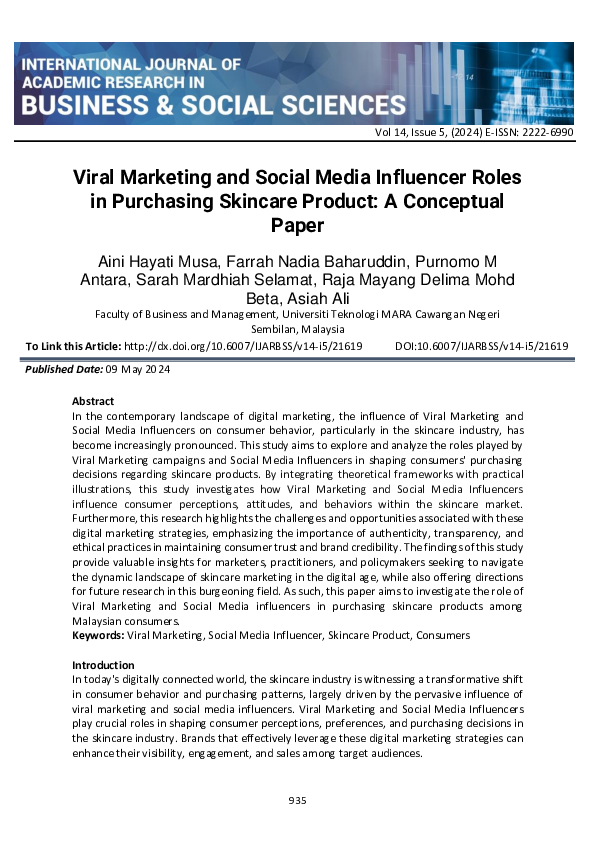 (PDF) Viral Marketing and Social Media Influencer Roles in Purchasing ...