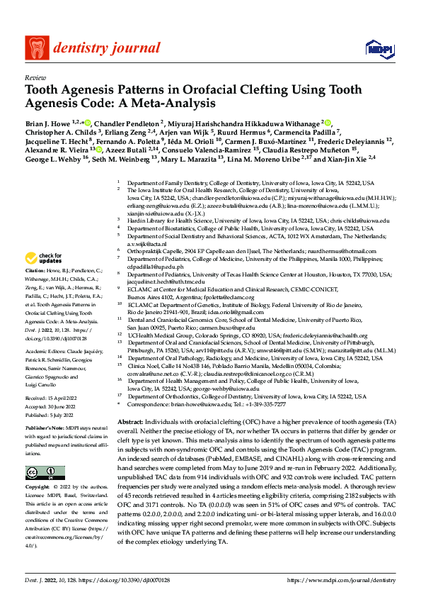 (PDF) Tooth Agenesis Patterns in Orofacial Clefting Using Tooth ...