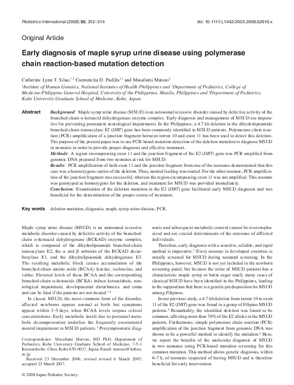 (PDF) Early diagnosis of maple syrup urine disease using polymerase ...