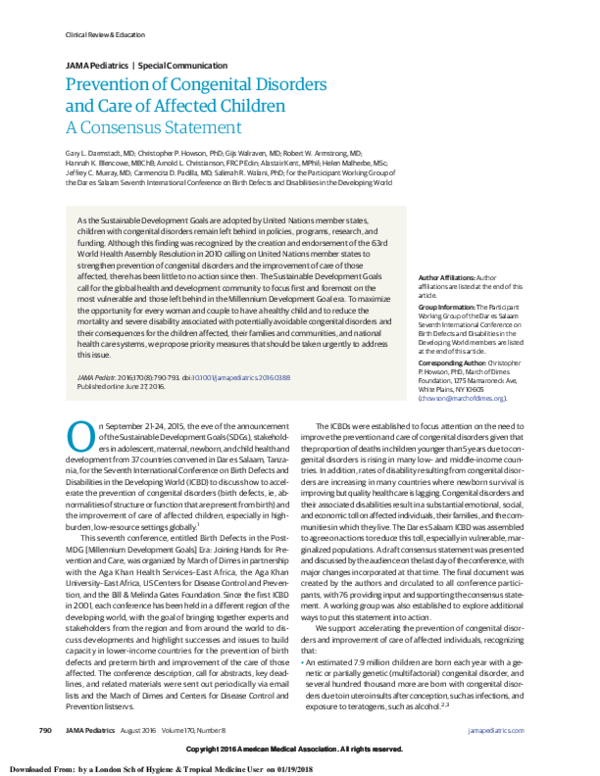 (PDF) Prevention of Congenital Disorders and Care of Affected Children ...