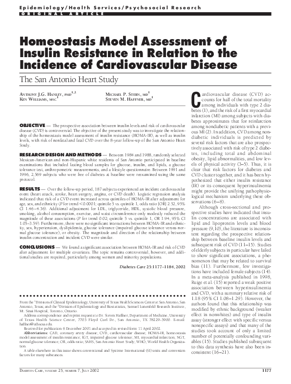 (PDF) Homeostasis Model Assessment of Insulin Resistance in Relation to ...