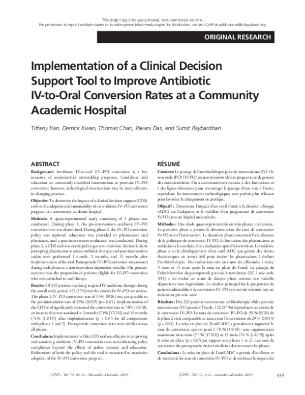 (PDF) Implementation of a Clinical Decision Support Tool to Improve ...