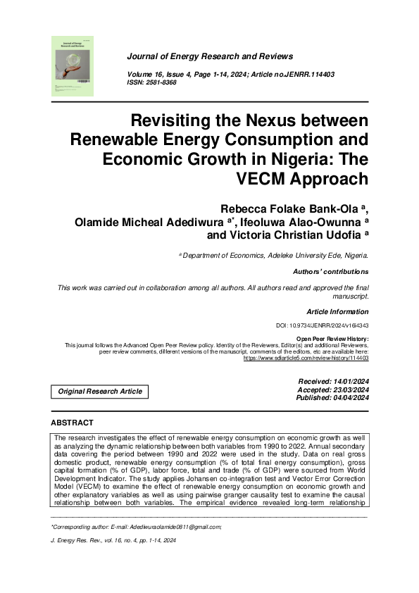 (PDF) Revisiting the Nexus between Renewable Energy Consumption and ...