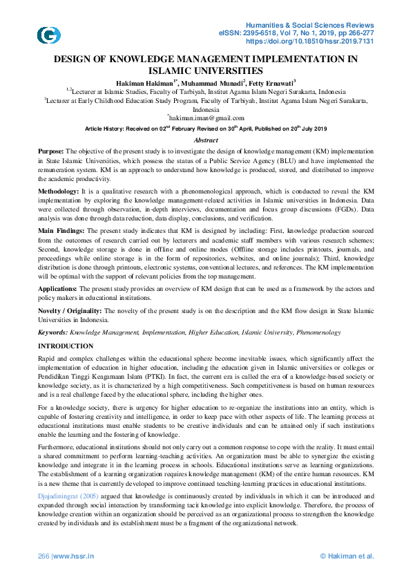 (PDF) Design of Knowledge Management Implementation in Islamic Universities