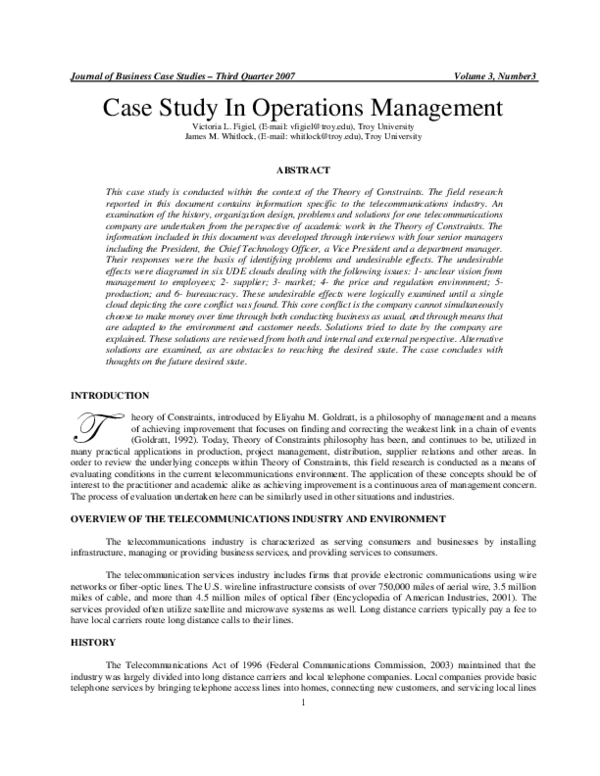 (PDF) Case Study In Operations Management