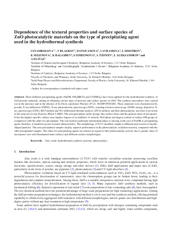 (PDF) Dependence of the textural properties and surface species of ZnO ...