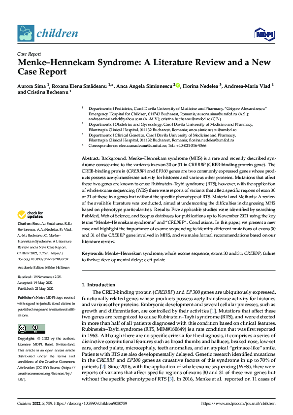 (PDF) Menke–Hennekam Syndrome: A Literature Review and a New Case Report