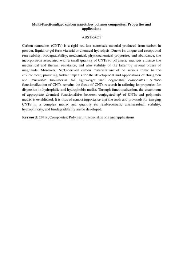 (PDF) Multifunctionalized Carbon Nanotubes Polymer Composites ...