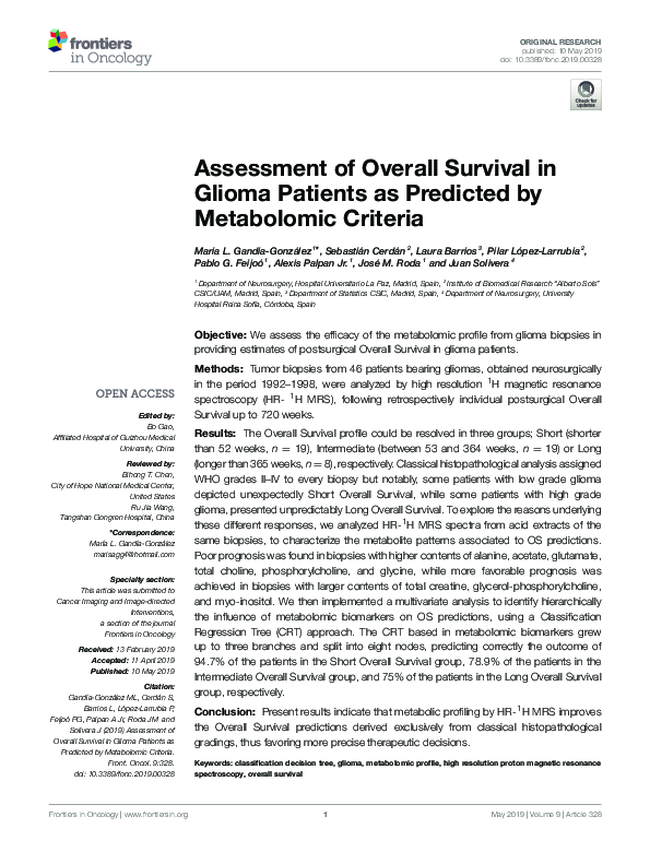 (PDF) Assessment of Overall Survival in Glioma Patients as Predicted by ...