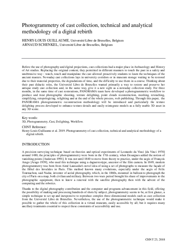 (PDF) Photogrammetry of cast collection, technical and analytical ...